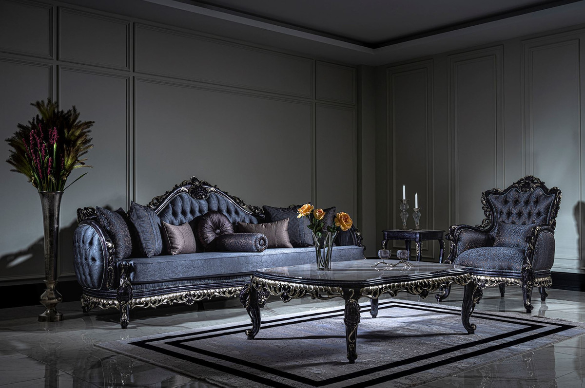 Casa Padrino Luxus Barock Sofa Blau / Gold - Handgefertigtes Wohnzimmer  Sofa Mit Elegantem Muster Und Dekorativen Kissen - Prunkvolle Wohnzimmer  Möbel within Wohnzimmer Muster
